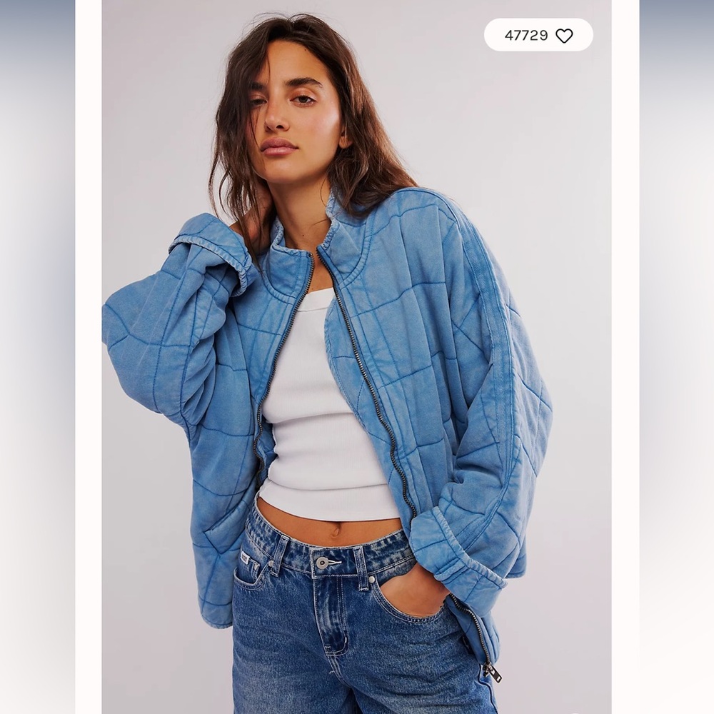 Free People Light Blue Quilted Bomber Jacket